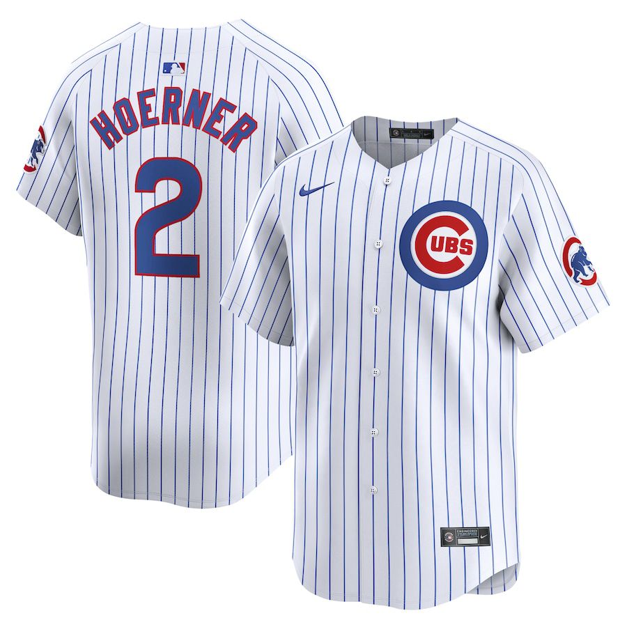 Men Chicago Cubs #2 Nico Hoerner Nike White Home Limited Player MLB Jersey